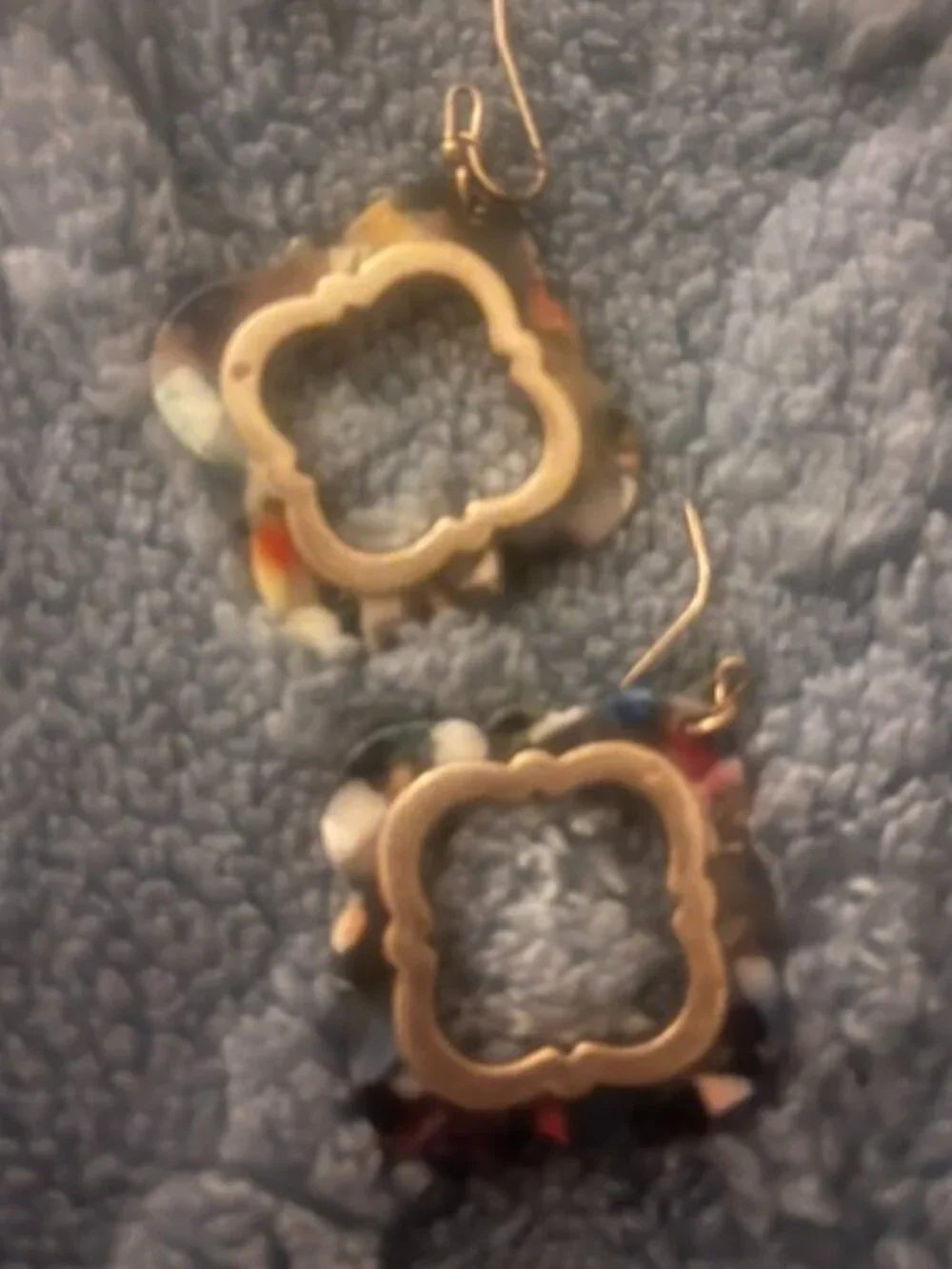 Cute Gold Tone & Multicolored Acrylic Hook Earrings